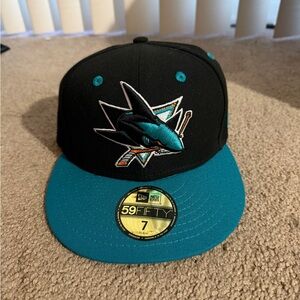 NEW • New Era San Jose Sharks Crest Logo Black and Teal Cap